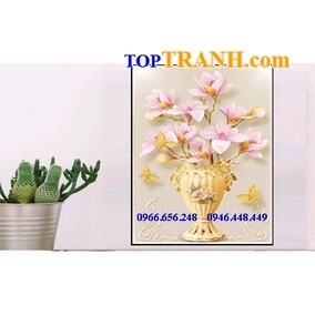 Tranh thêu bình hoa khoe sắc